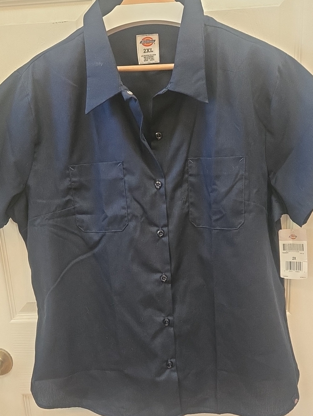 Womens Dickies Navy Short-Sleeve Button-Front Work Shirt